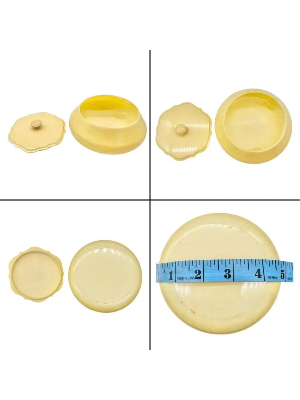 Vintage Celluloid Vanity Set Circa 1920s-30s Yellow with 3 Lidded Jars 3 Trays